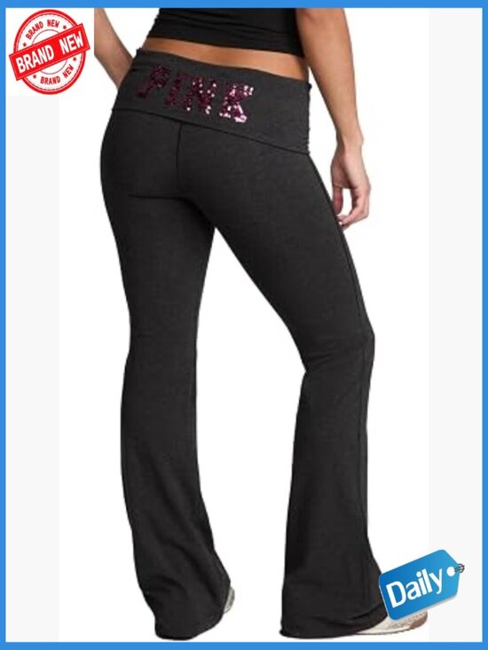 Pants - Cotton Foldover Flare Leggings - Mid Rise - Lightweight All-Day Cotton